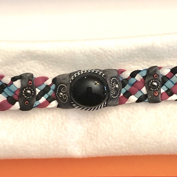 ❤️🤍🩵🖤Leather Bracelet w/Obsidian stone - Picture 2 of 7